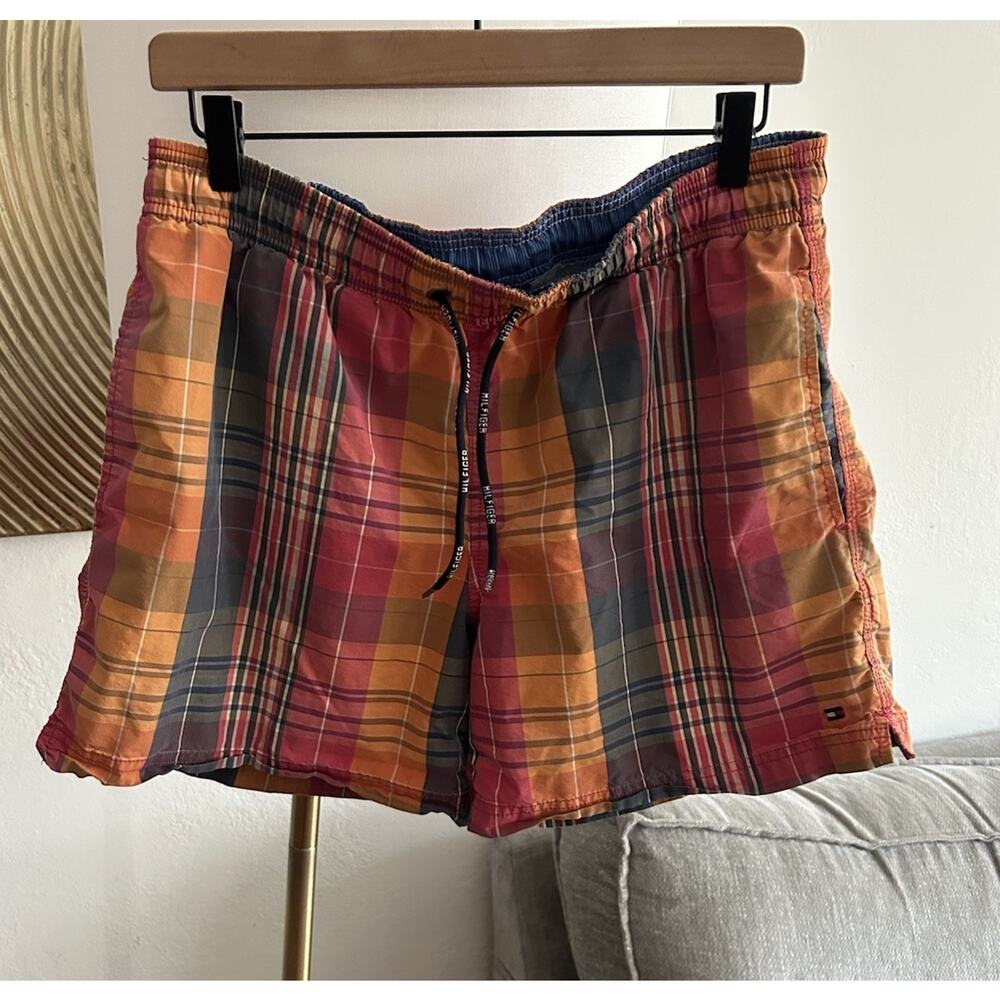 Tommy Hilfiger Vintage Y2K Trunks Plaid Shorts 100% Cotton Swim Sz M
